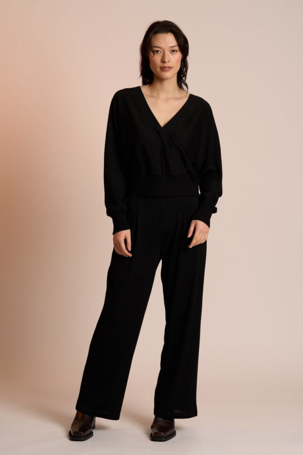 NERIS DOUBLE TAKE MERINO TOP BLACK