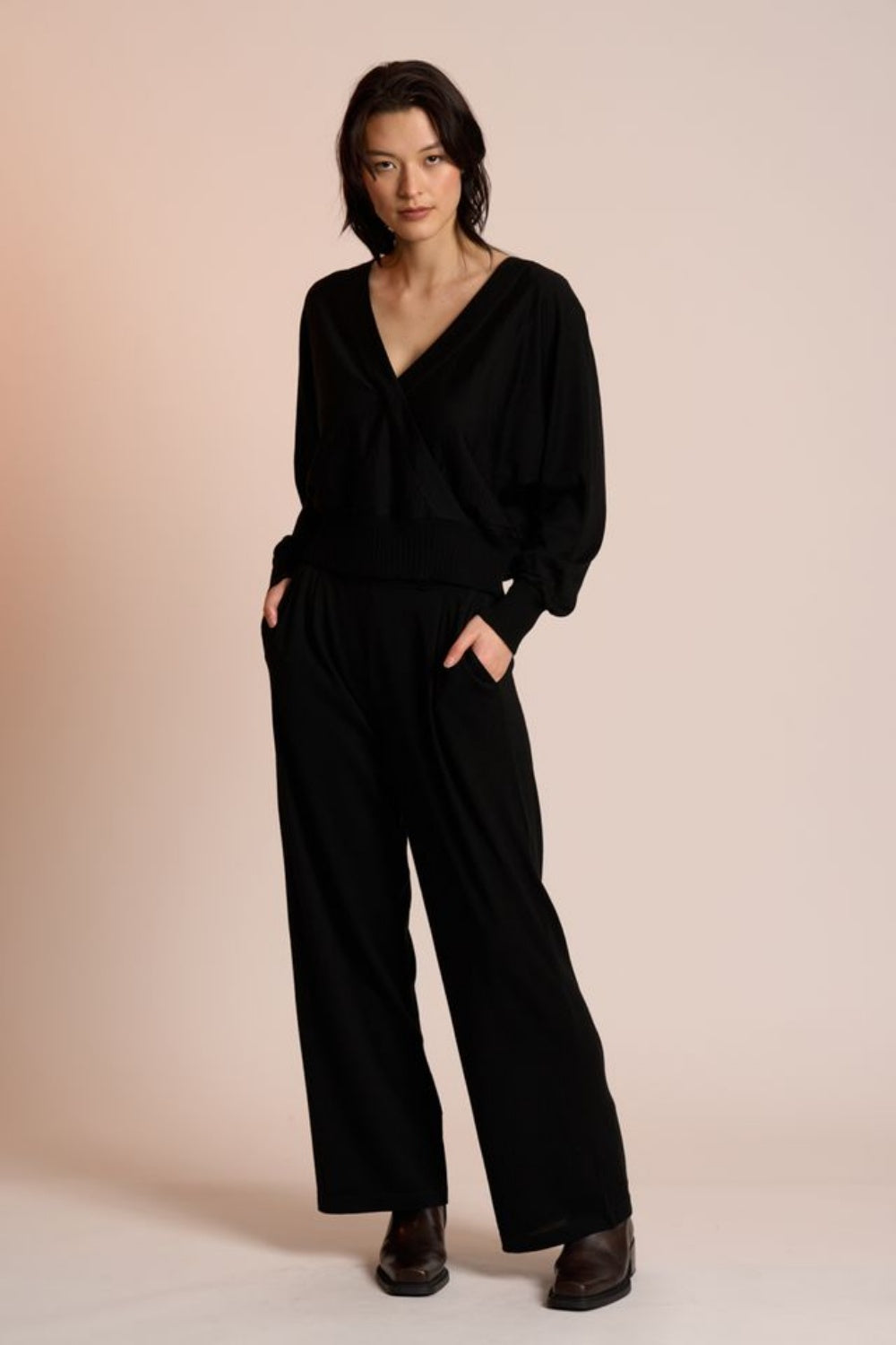 NERIS DOUBLE TAKE MERINO TOP BLACK