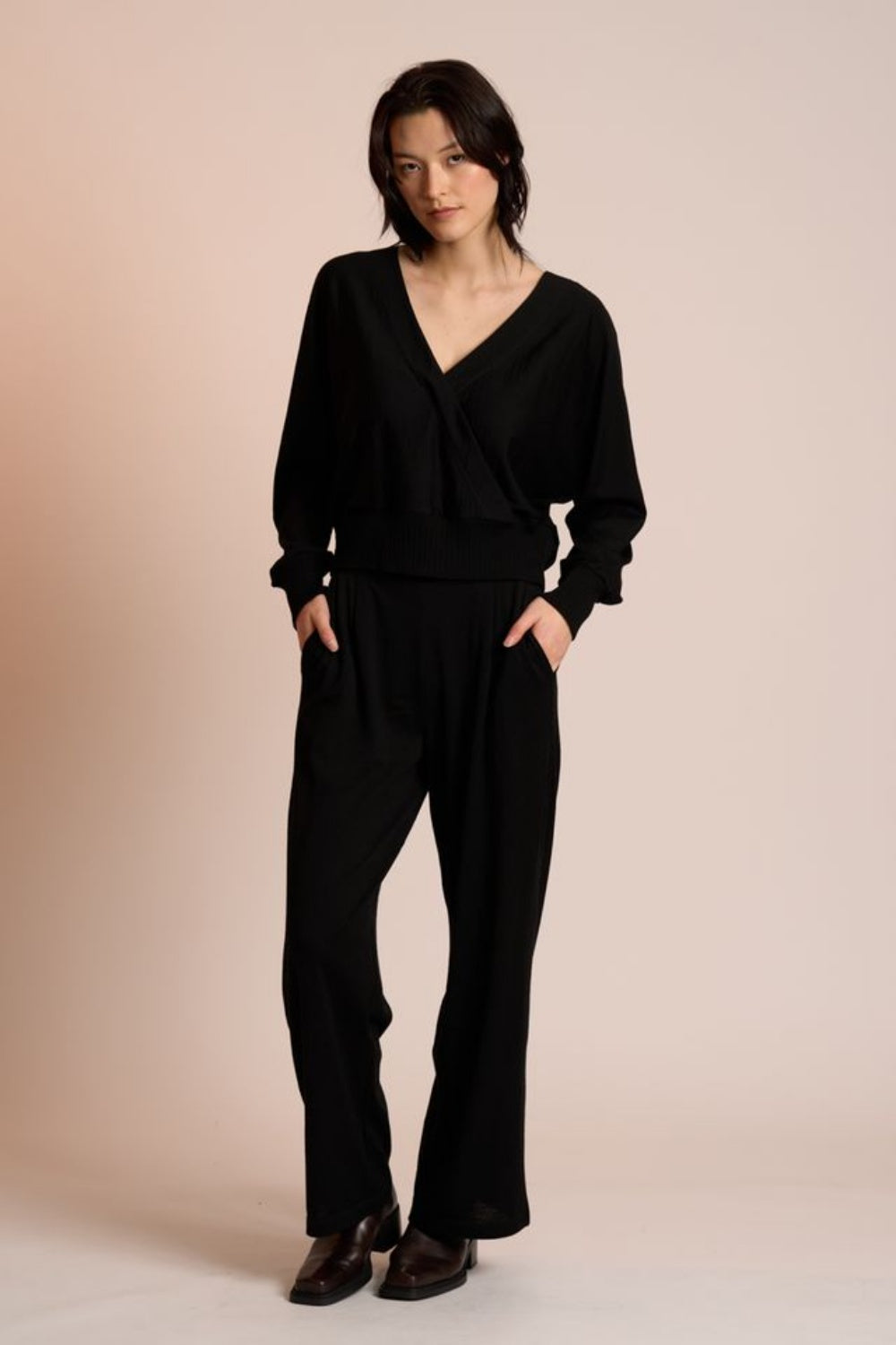 NERIS DOUBLE TAKE MERINO TOP BLACK