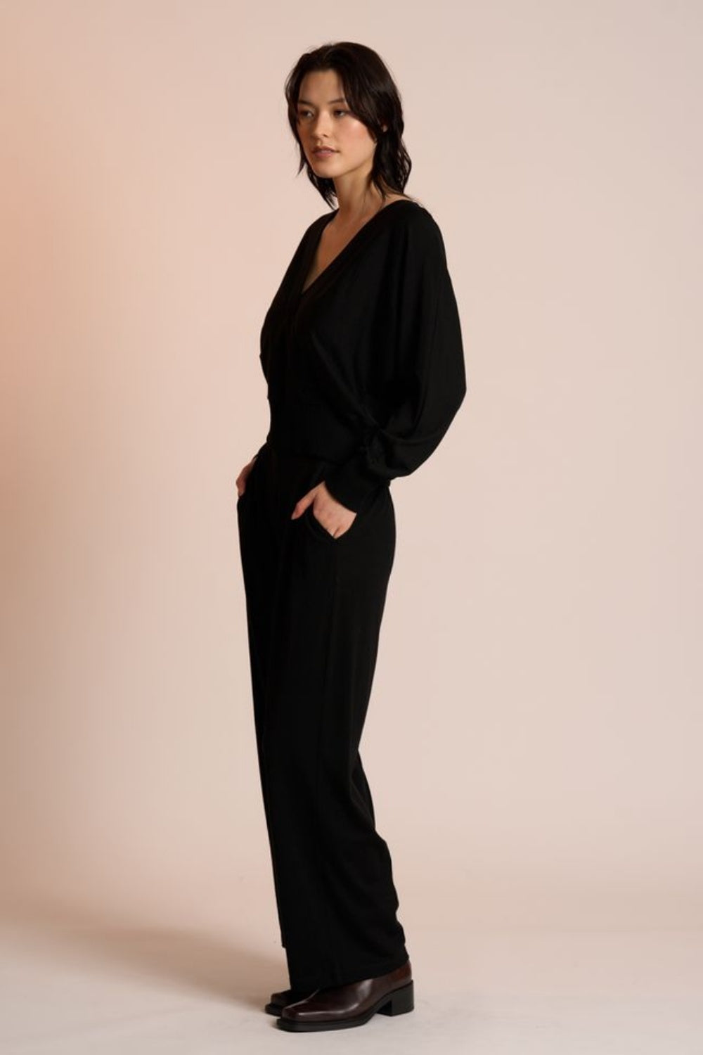 NERIS DOUBLE TAKE MERINO TOP BLACK