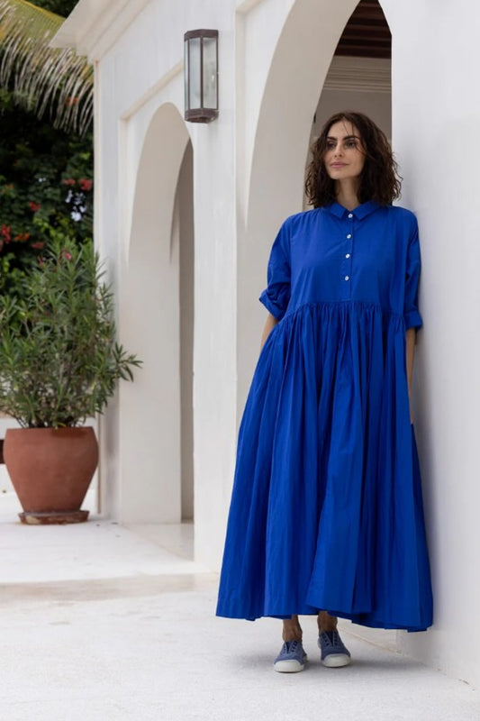 MEG BY DESIGN EDITH DRESS COTTON POPLIN COBALT
