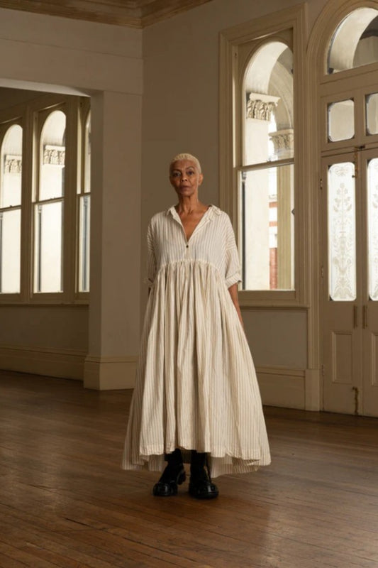 MEG BY DESIGN EDITH PAPER COTTON DRESS CREAM TICKING