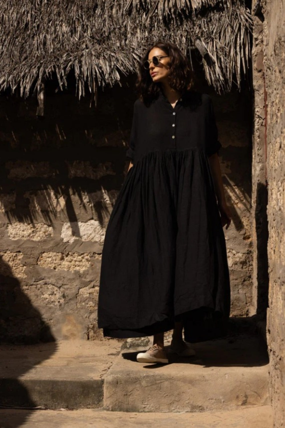 MEG BY DESIGN EDITH DRESS LINEN BLACK