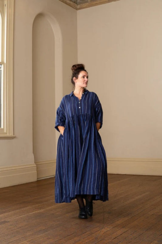 MEG BY DESIGN EDITH LINEN DRESS NAVY