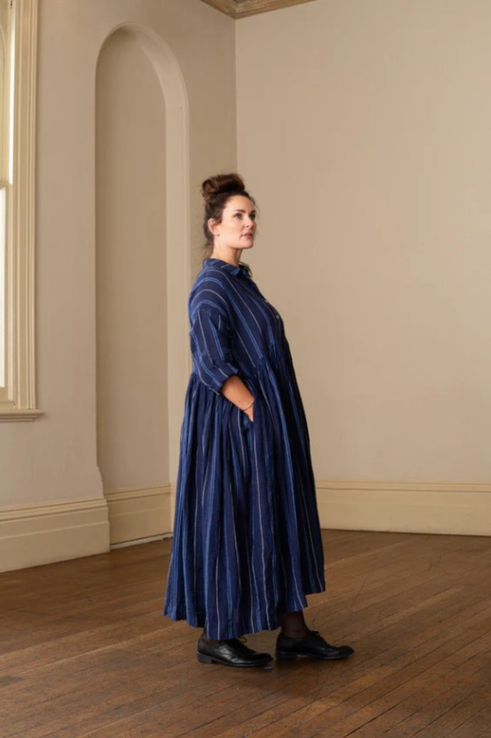 MEG BY DESIGN EDITH LINEN DRESS NAVY