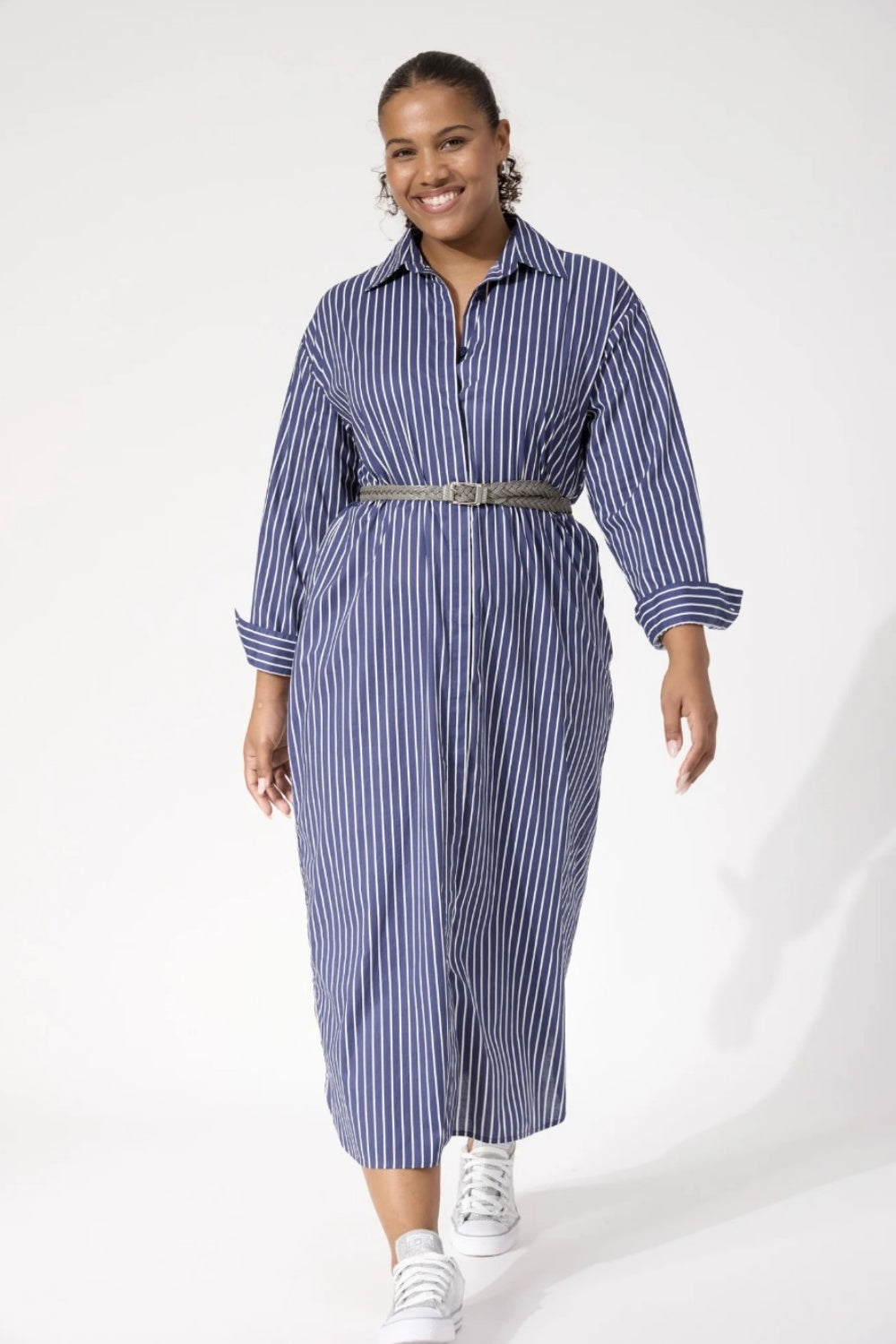 HAVEN FAIRBANKS STRIPE SHIRT DRESS NAVY