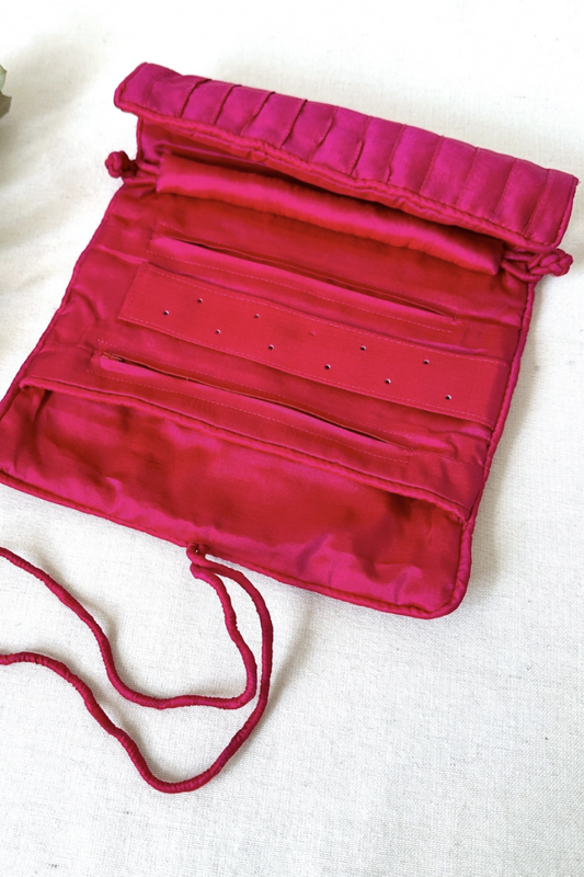SILK JEWELLERY ROLL FOREST FUCHSIA