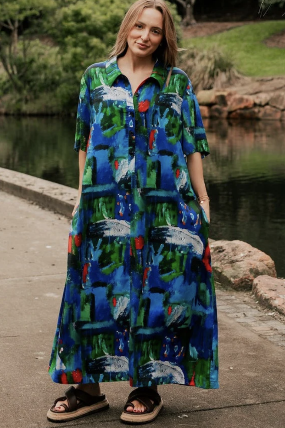 KENNEDY GALLERY MIDI DRESS BLUE WATERCOLOUR