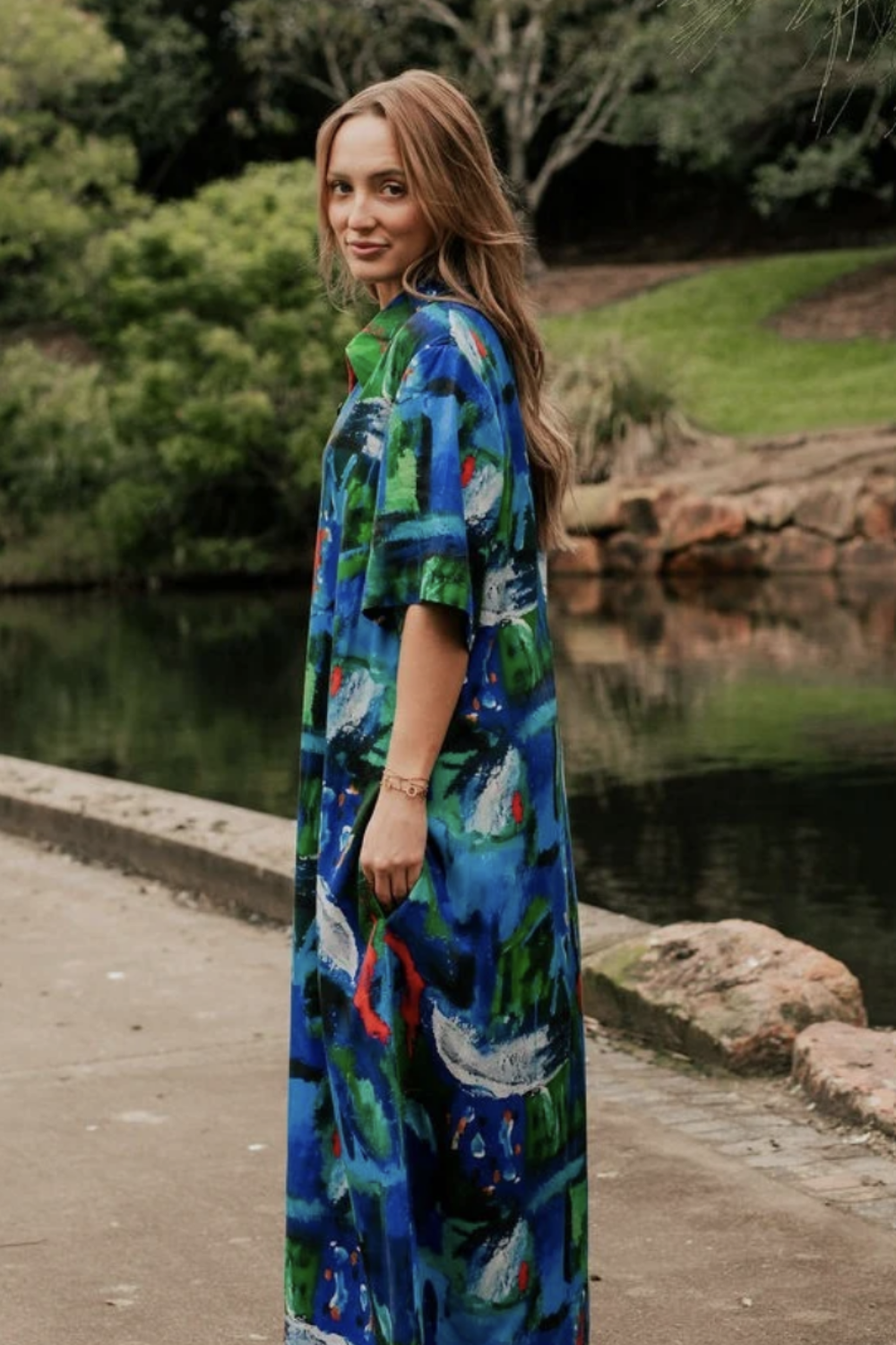 KENNEDY GALLERY MIDI DRESS BLUE WATERCOLOUR
