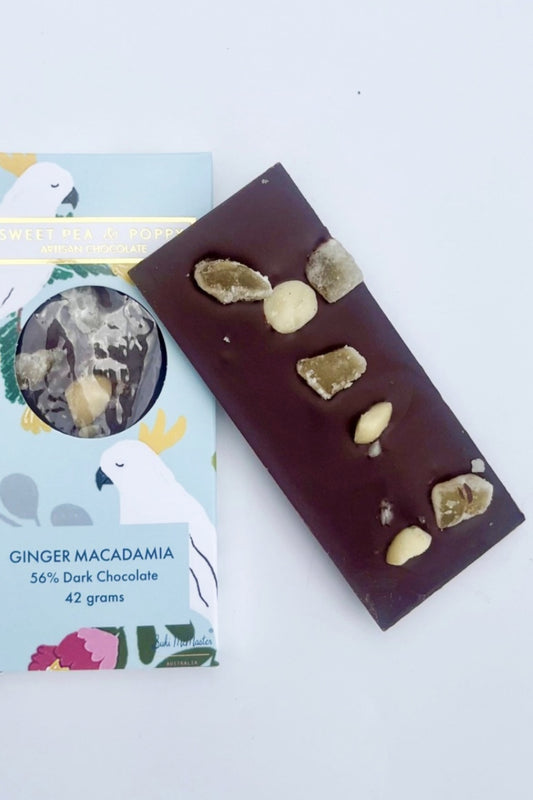SWEET PEA + POPPY DARK CHOCOLATE +GINGER 40G