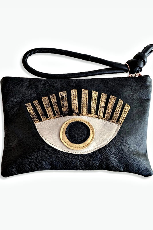 LOVE MERT GOLDEN EYE LEATHER CLUTCH BAG