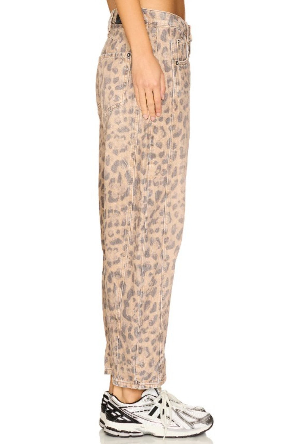 FREE PEOPLE GOOD LUCK PRINTED BARREL JEAN LEOPARD