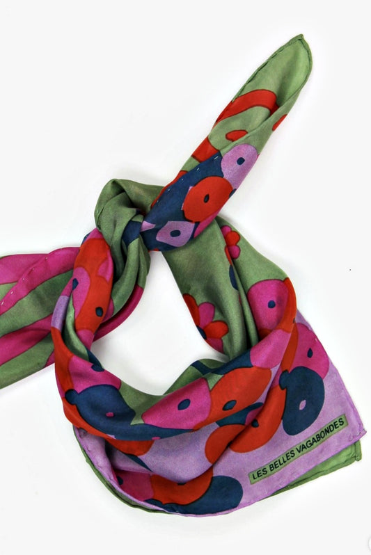 LES BELLES VAGABONDES MINI SCARF GREEN SAKURA