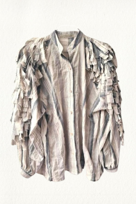 CLARAMONTE BIRDS SHIRT WARM GREY STRIPE