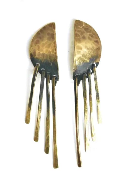 STUDIO 451 JEWELRY HALF MOON FRINGE EARRINGS IN BRASS