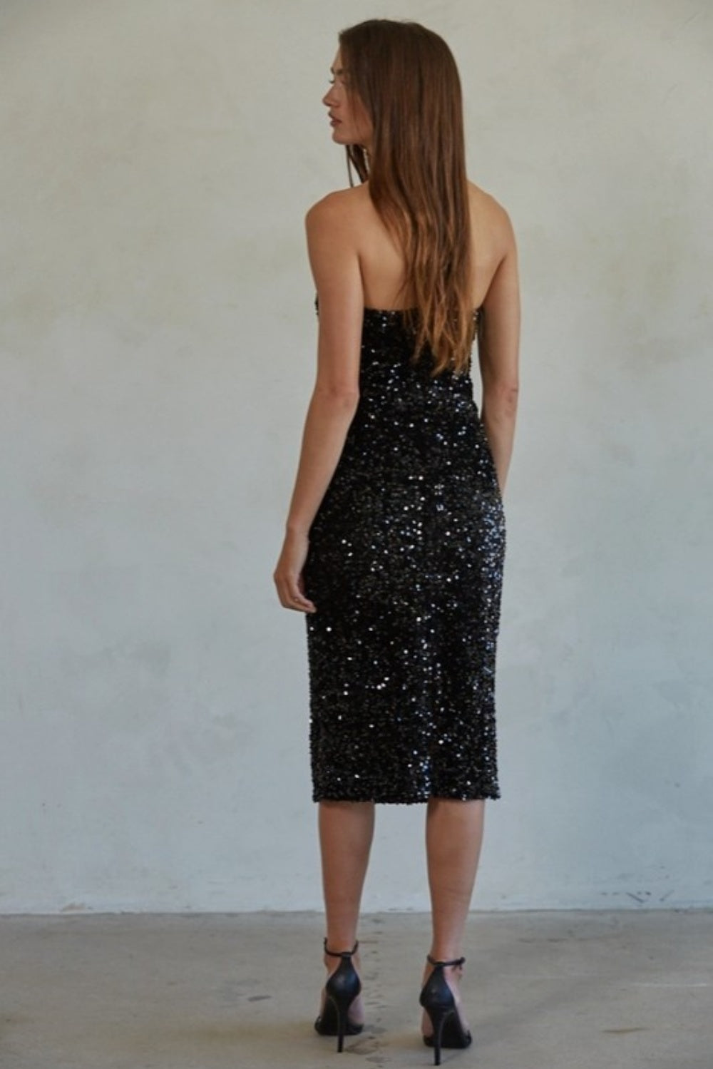 HAPPILY EVER AFTER SEQUIN MIDI DRESS BLACK