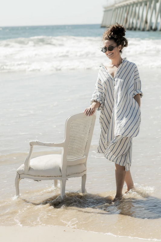 MEG BY DESIGN HARPER LINEN SHIRT BLUE NAUTICAL STRIPE