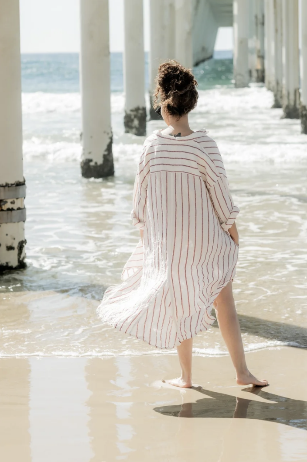 MEG BY DESIGN HARPER LINEN SHIRT RED NAUTICAL STRIPE