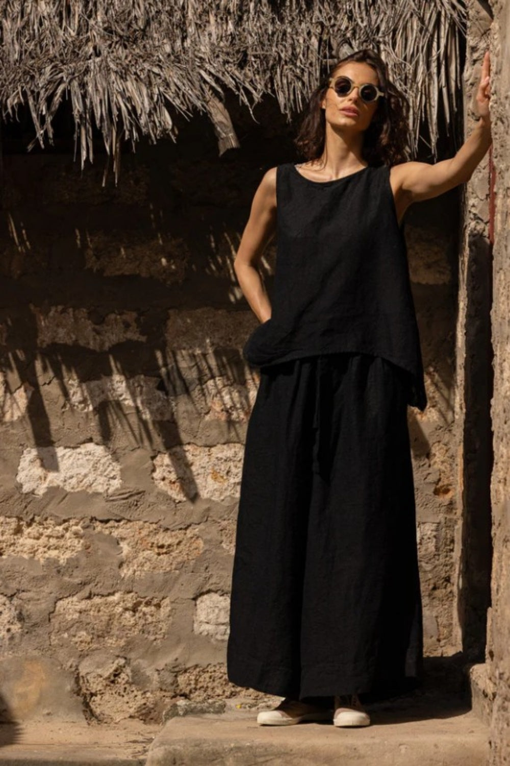 MEG BY DESIGN HARRIET LINEN TROUSERS BLACK