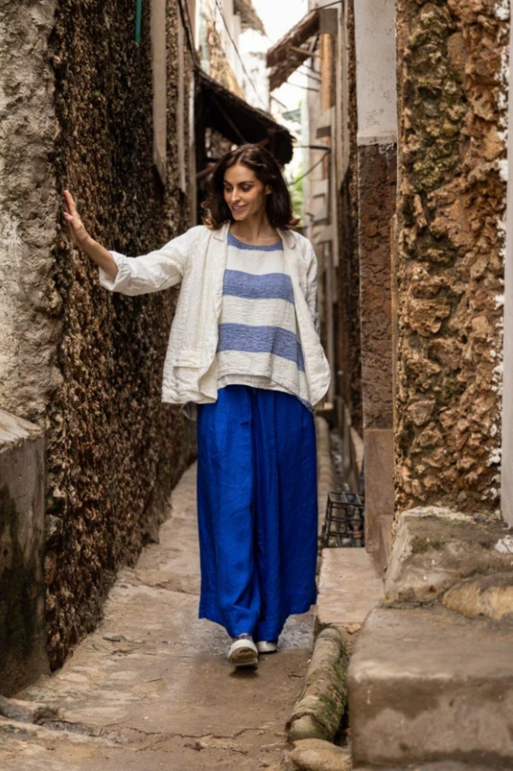 MEG BY DESIGN HARRIET LINEN TROUSERS COBALT