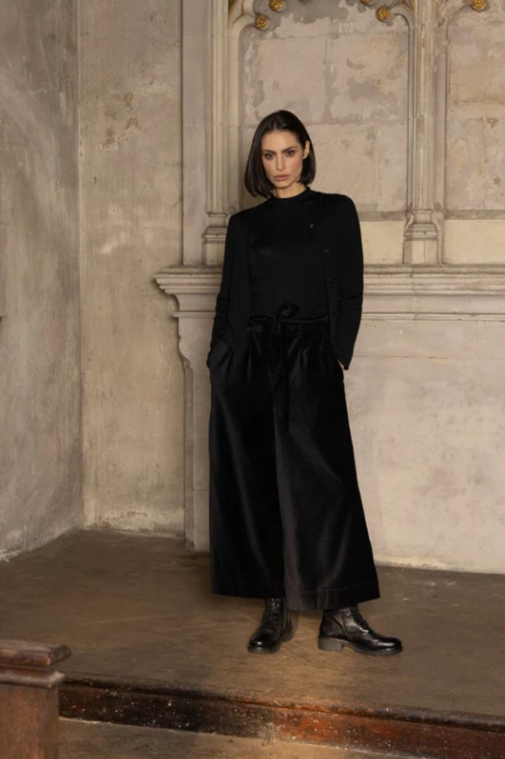 MEG BY DESIGN HARRIET COTTON VELVET TROUSER BLACK