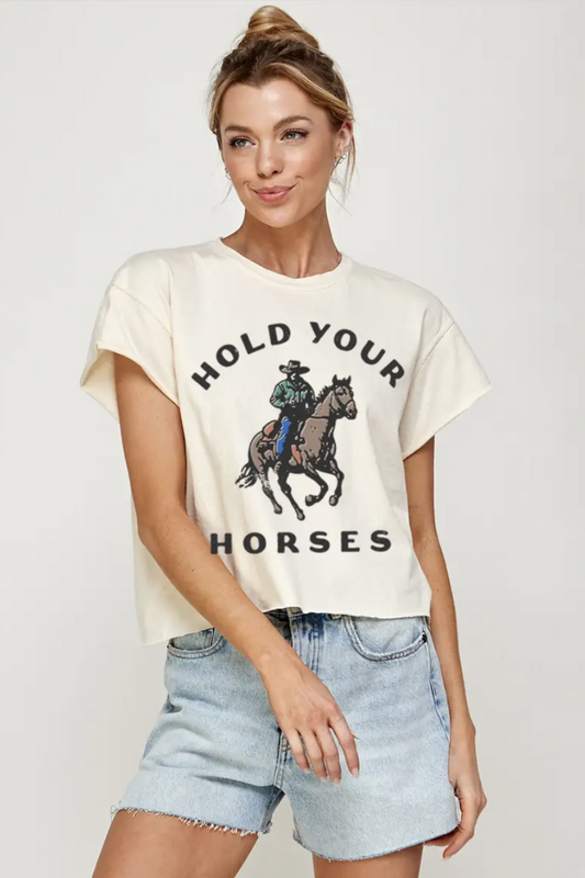 PRE-ORDER ILLUSTRATED SOCIETY HOLD YOUR HORSES TEE IVORY