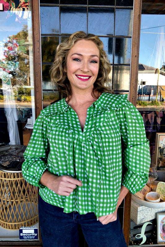 ROSELLE LALA BLOUSE LITTLE GREEN CHECK