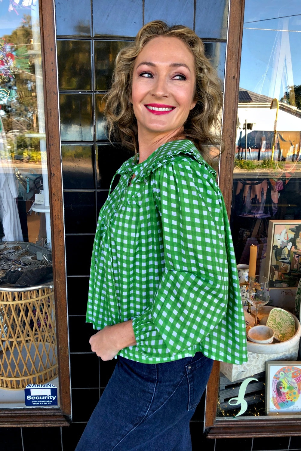 ROSELLE LALA BLOUSE LITTLE GREEN CHECK