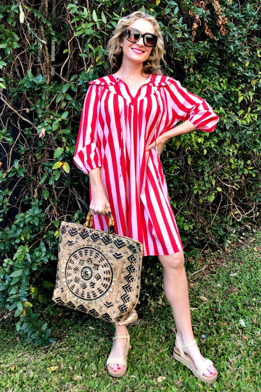 ROSELLE LALA DRESS PEACH + RED