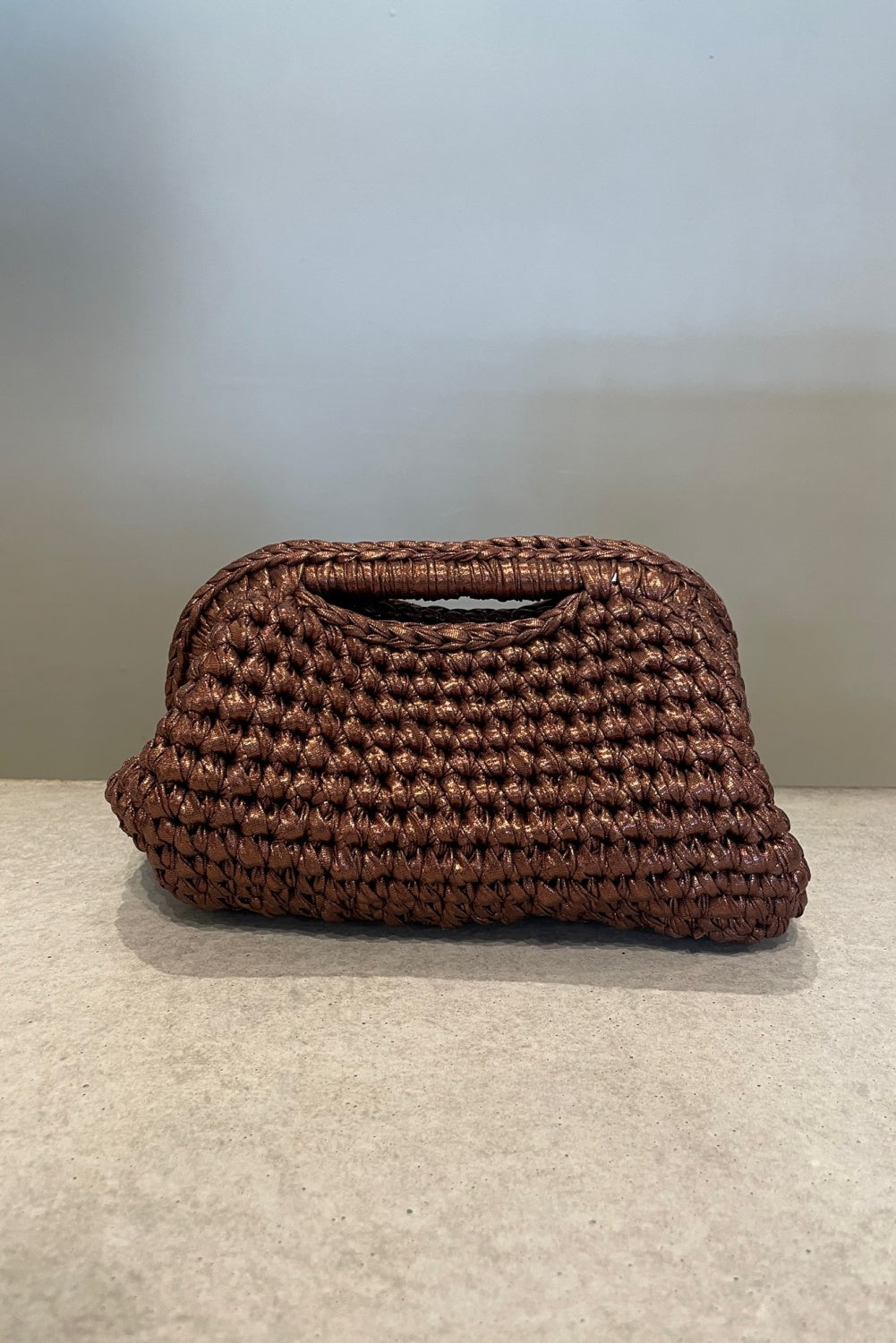 ARUBA METALLIC WOVEN CLUTCH CHOCOLATE