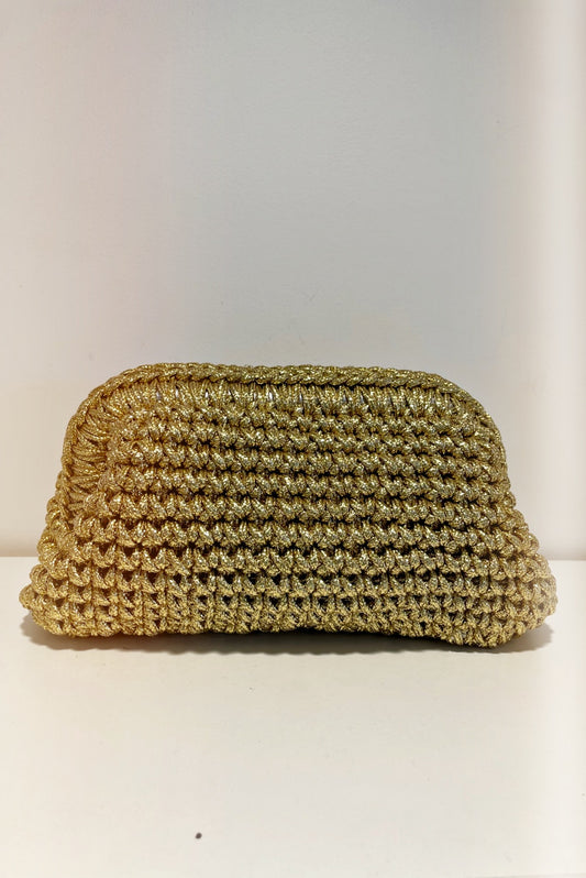 THEADORA METALLIC WOVEN CLUTCH GOLD