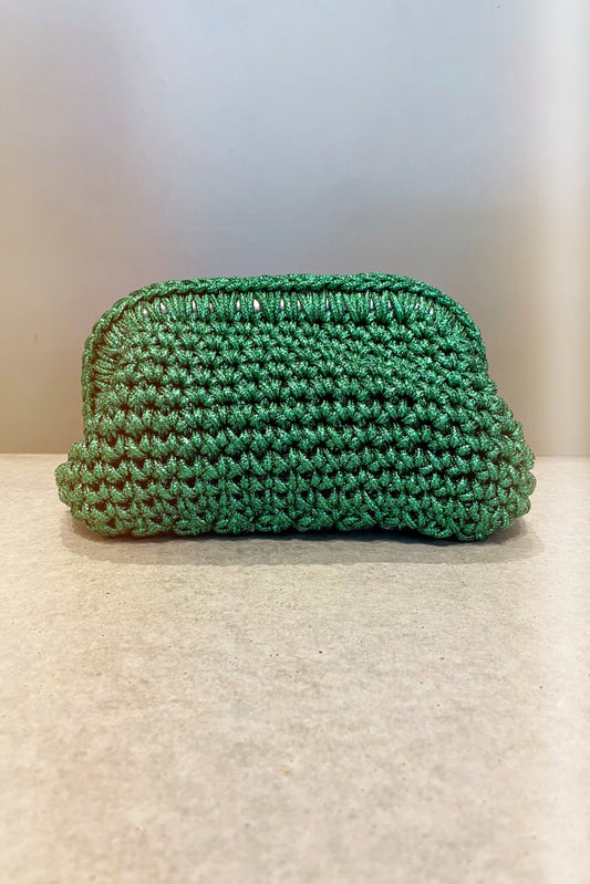 THEADORA METALLIC WOVEN CLUTCH EMERALD