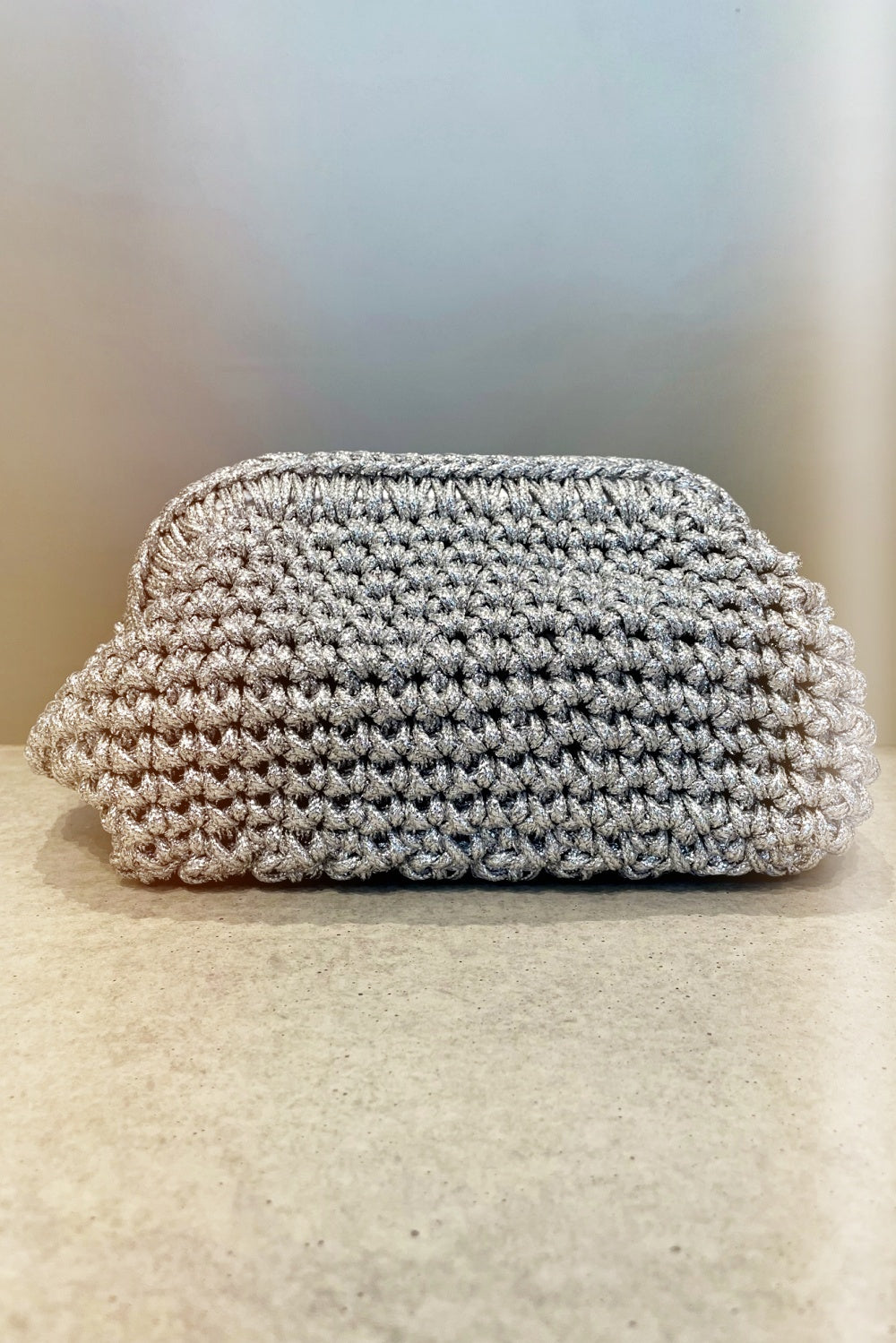 THEADORA METALLIC WOVEN CLUTCH SILVER