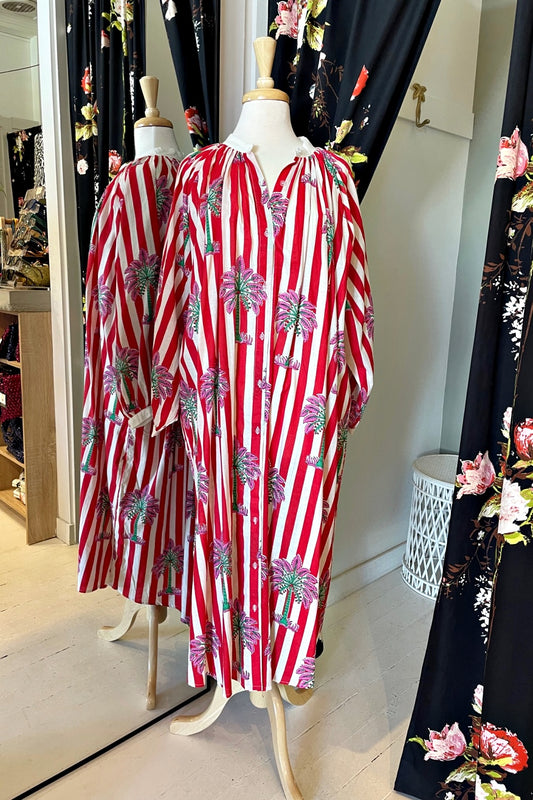 ROSELLE CABANA BUTTON THROUGH DRESS RED