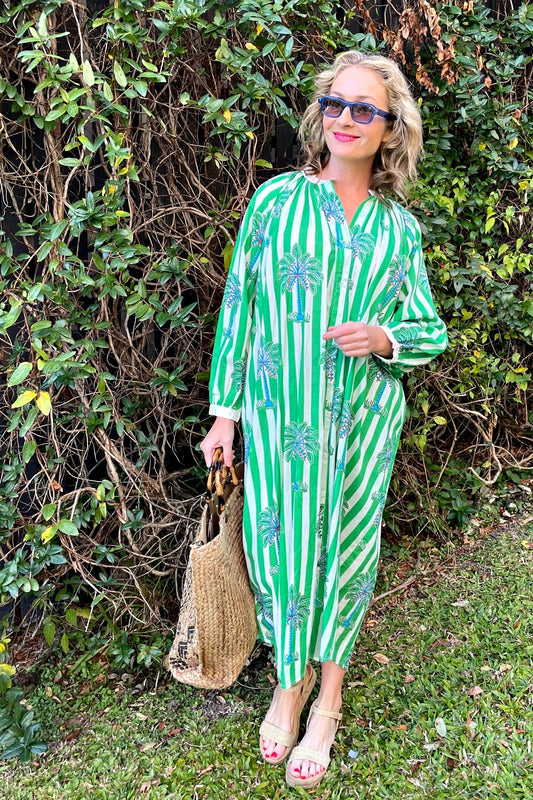 ROSELLE CABANA BUTTON THROUGH DRESS GREEN