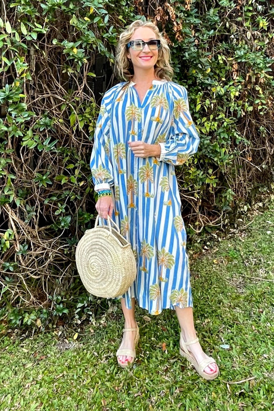 ROSELLE CABANA BUTTON THROUGH DRESS BLUE