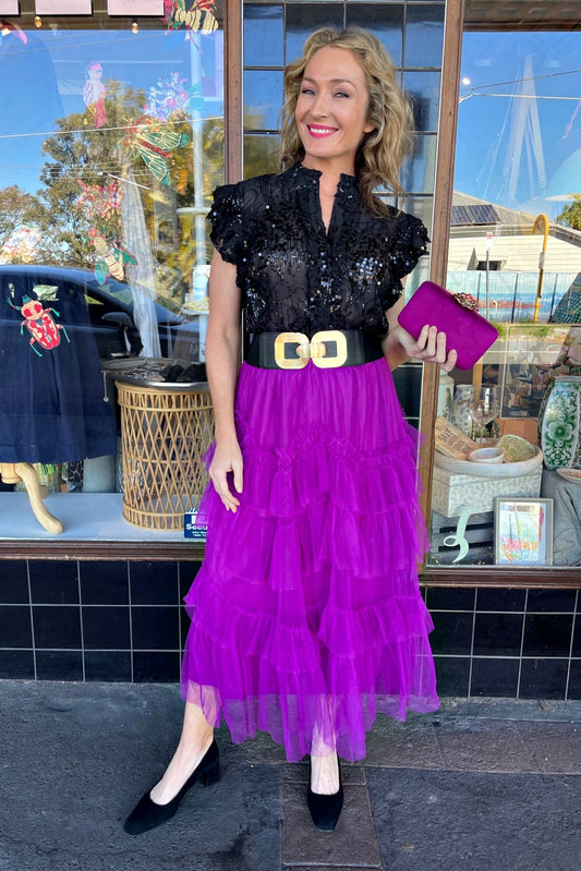 QUEENIE PIROUETTE RUFFLED TULLE SKIRT VIOLET