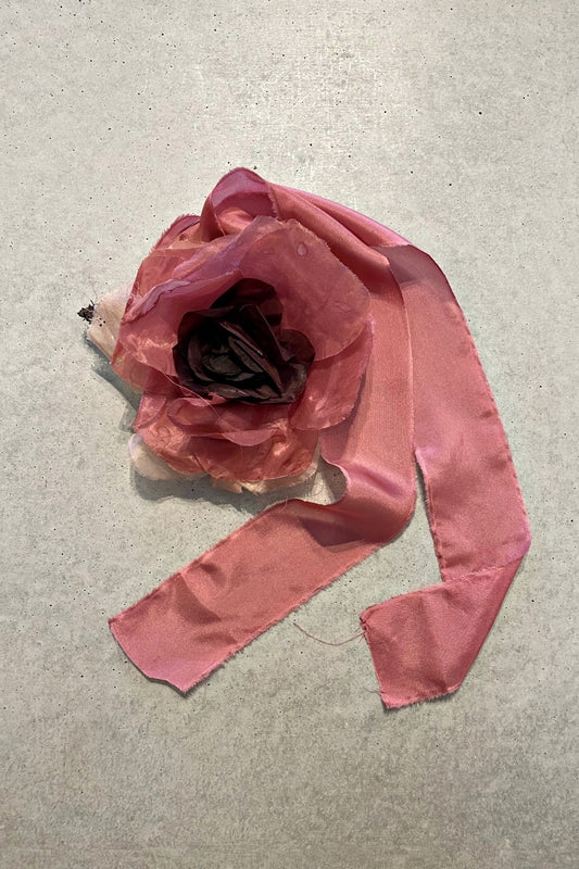 VINTAGE FLORAL CORSAGE ON SILK SASH