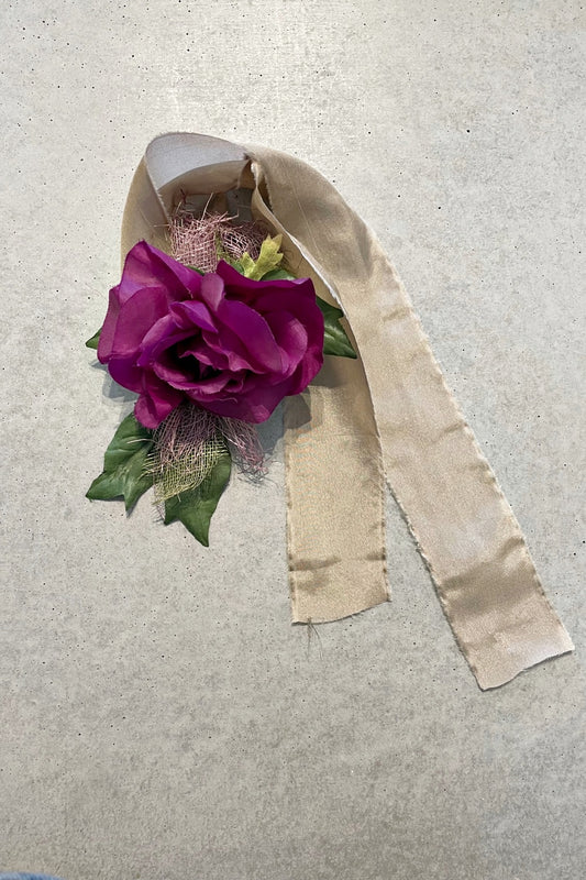 VINTAGE FLORAL CORSAGE ON SILK SASH