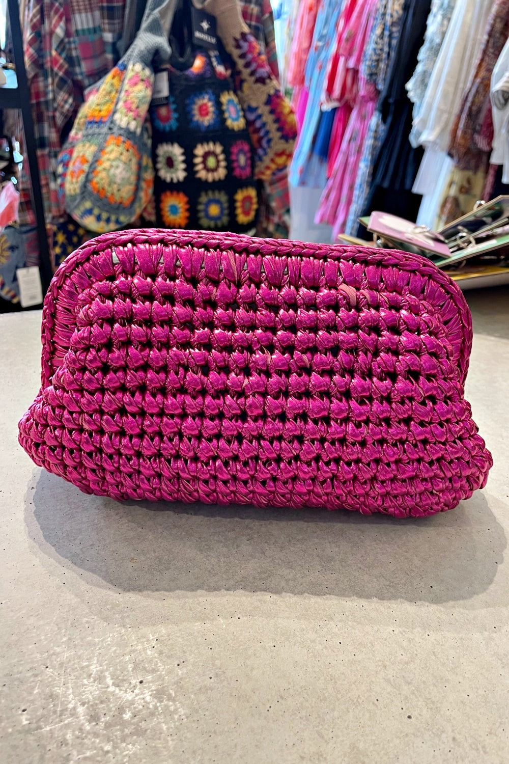 ST BARTS WOVEN CLUTCH FUCHSIA