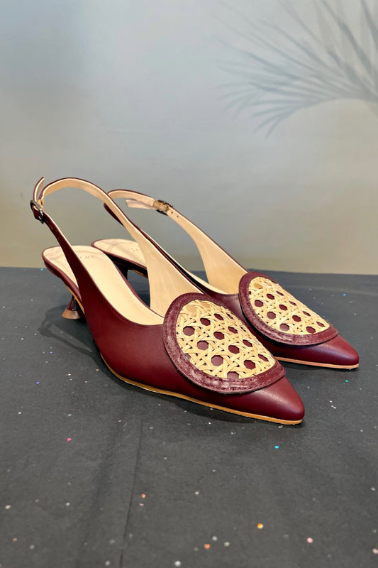 FACCINE RATTAN SLINGBACK HEELS OXBLOOD