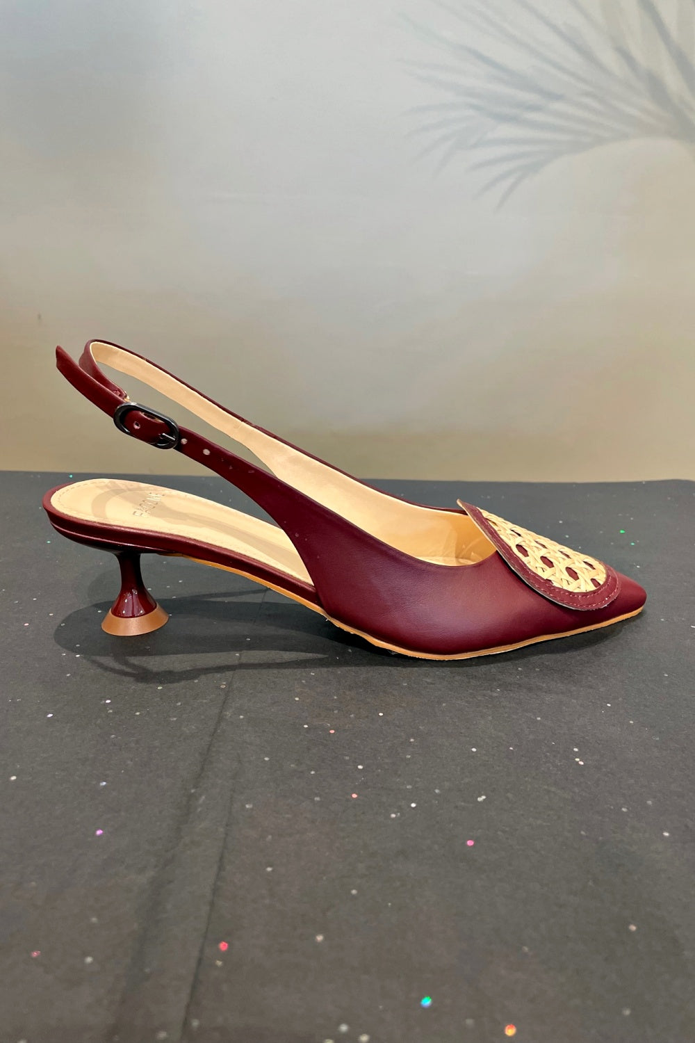 FACCINE RATTAN SLINGBACK HEELS OXBLOOD