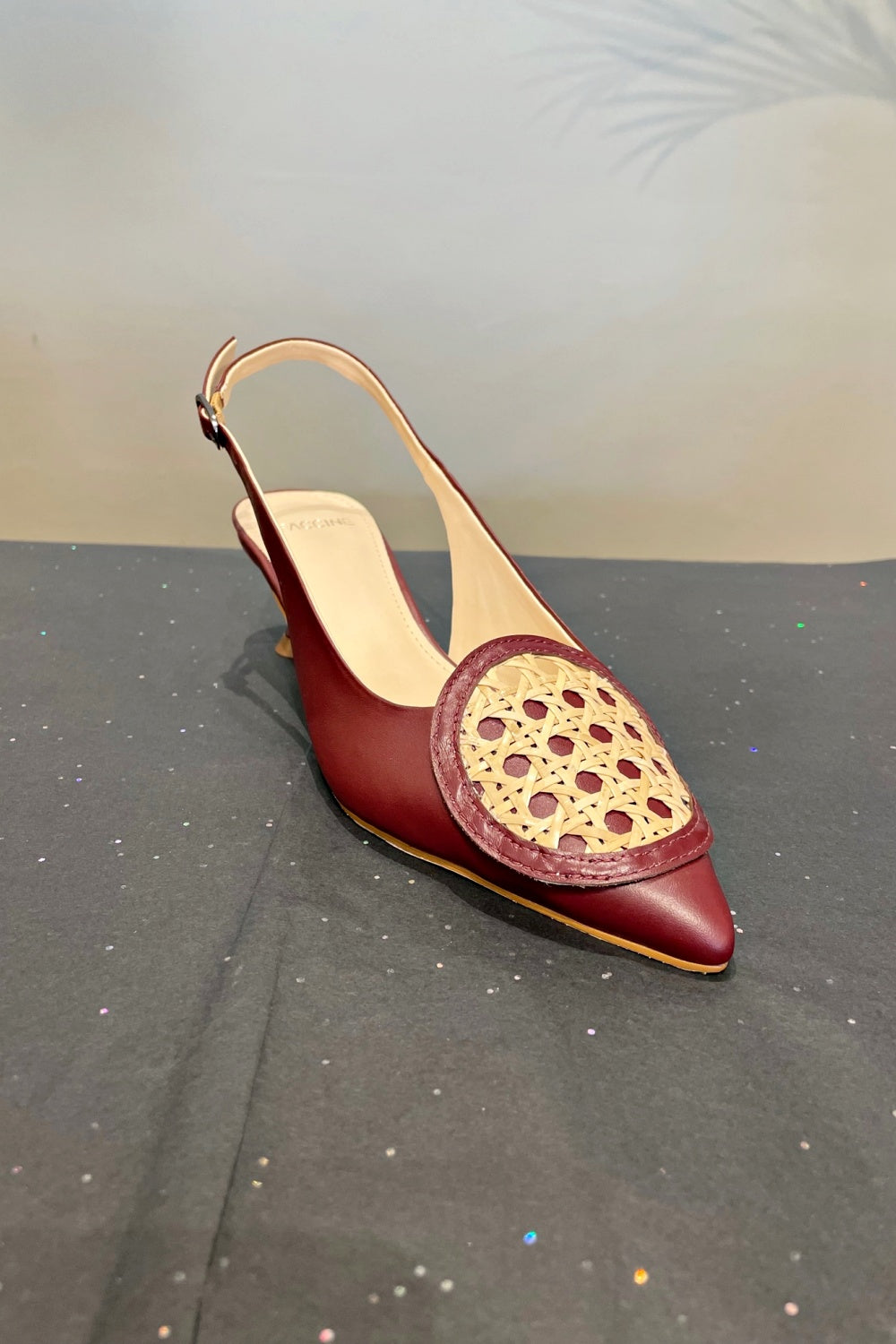 FACCINE RATTAN SLINGBACK HEELS OXBLOOD