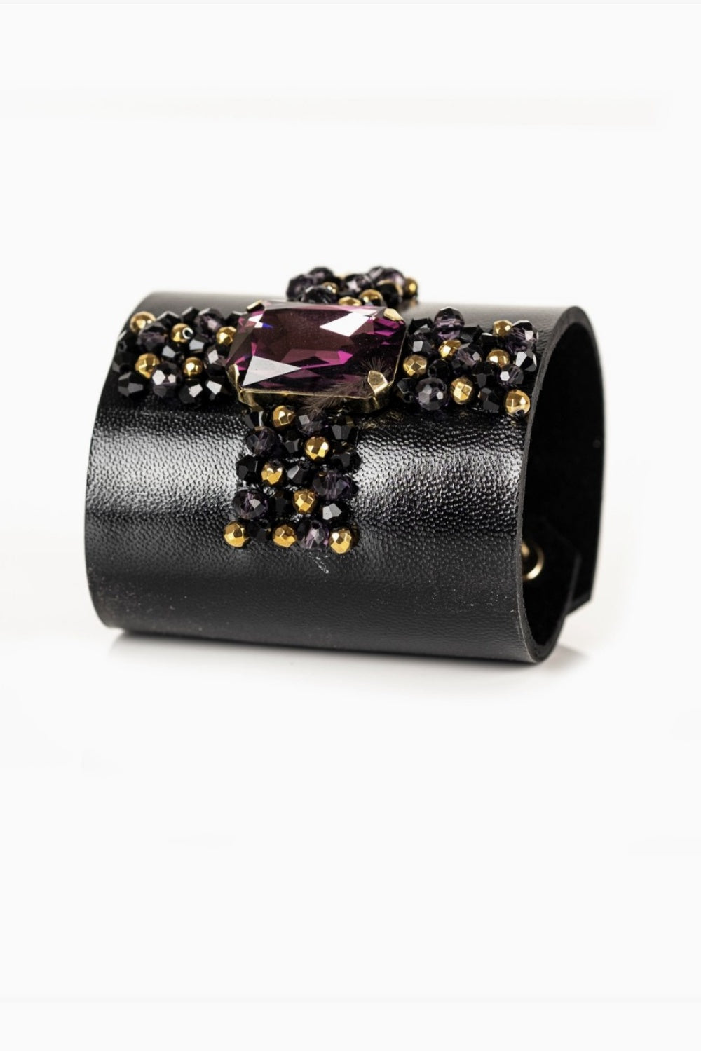 THE DARK IMPERIAL AMETHYST CROSS CRYSTAL LEATHER CUFF