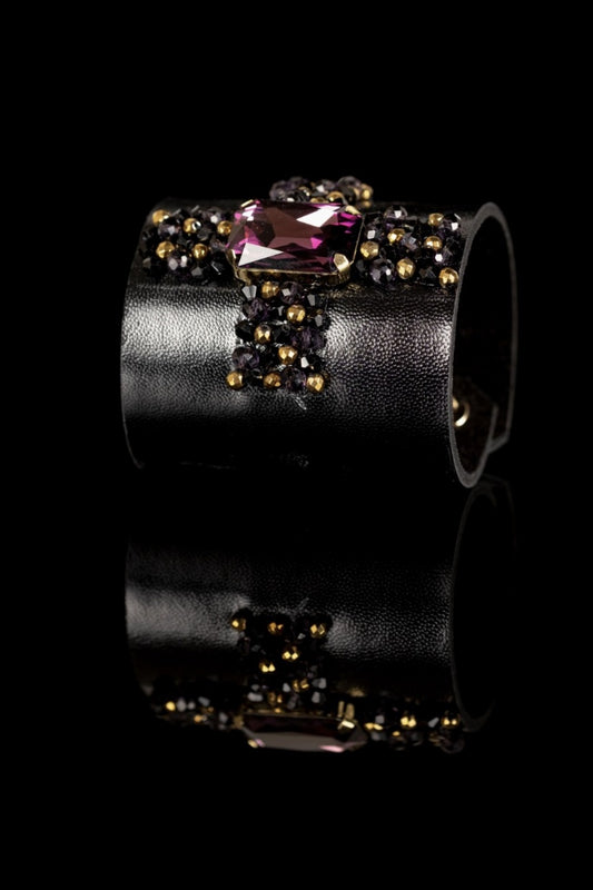 THE DARK IMPERIAL AMETHYST CROSS CRYSTAL LEATHER CUFF