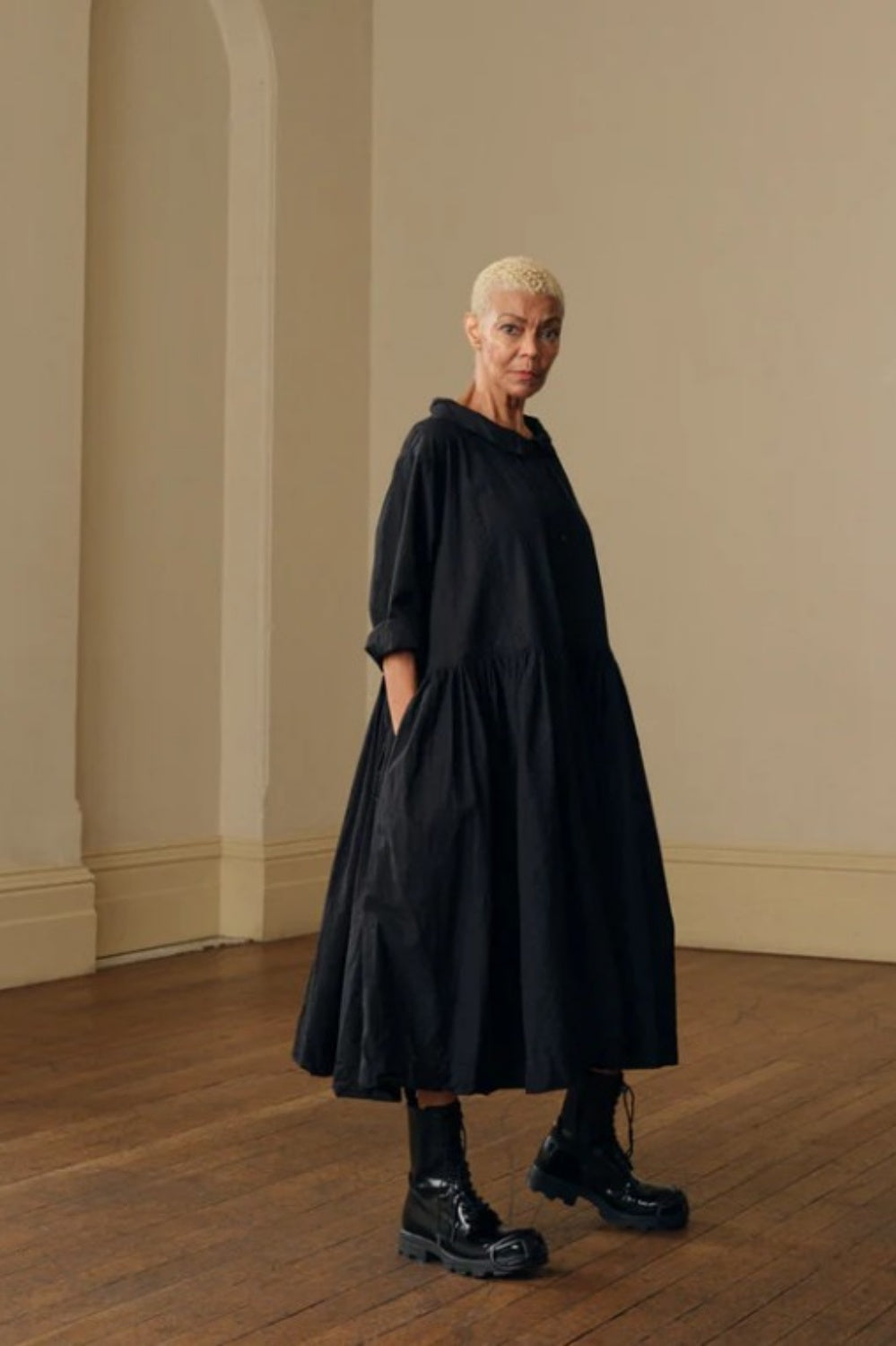 MEG BY DESIGN ISALINE COTTON POPLIN DRESS BLACK