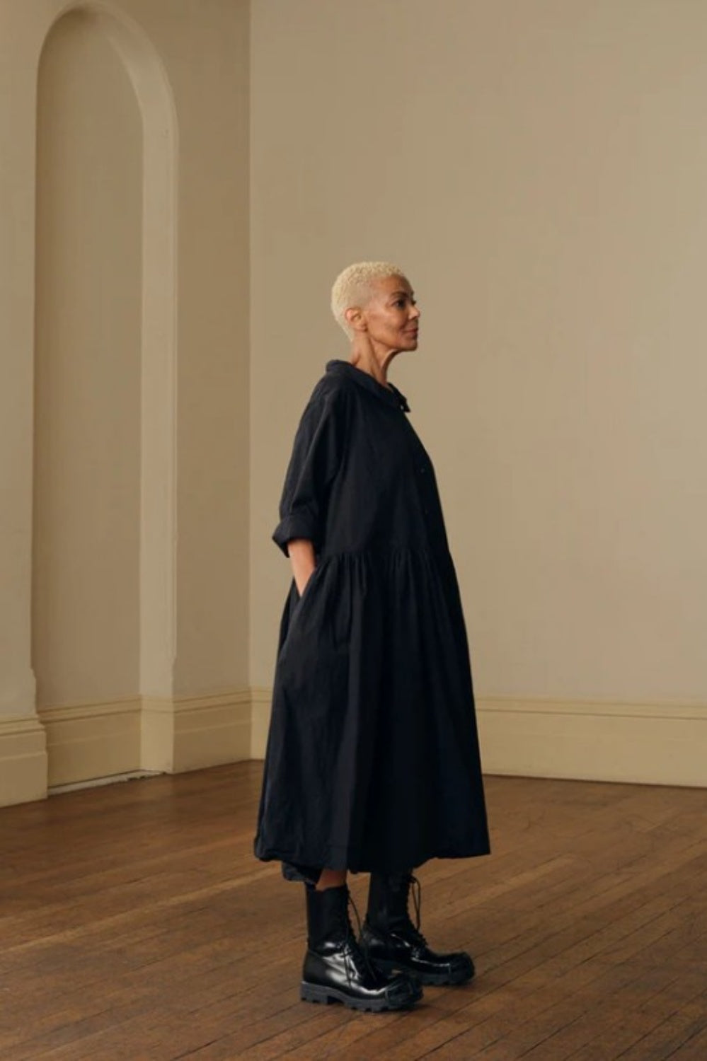 MEG BY DESIGN ISALINE COTTON POPLIN DRESS BLACK