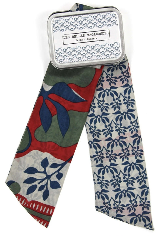 LES BELLES VAGABONDES BANDEAU SILK SCARF IVY MARINE