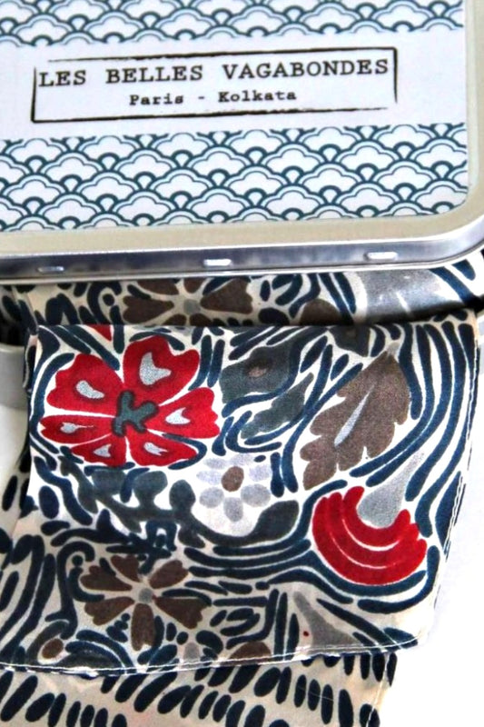 LES BELLES VAGABONDES BANDEAU SILK SCARF JARDIN BLUE