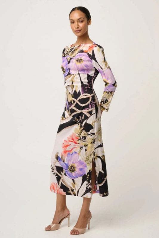 ONCE WAS JAYDEN CUPRO VISCOSE STRETCH ASYMMETRICAL NECK DRESS  IN TANGLED BLOSSOM